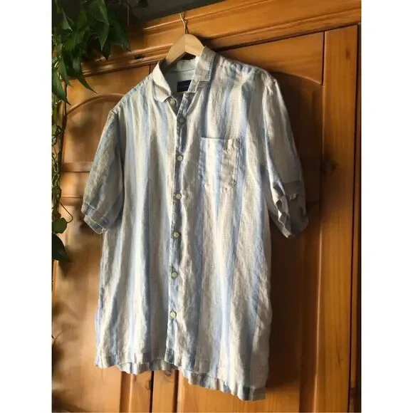 Tommy Bahamas Linen Stripe Button Down Mens Shirt - Picture 4 of 10